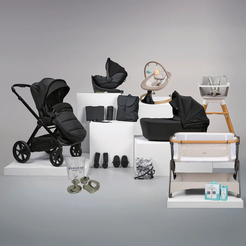 Bababing Raffi MKII 18 Piece Travel System, Home & Feeding Bundle - Satin Black