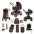 Ickle Bubba Stomp Luxe Elements Edition 15 Piece Travel System + Nimbus i-Size Car Seat & Spin Isofix Base - Chestnut