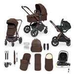 Ickle Bubba Stomp Luxe Elements Edition 15 Piece Travel System + Nimbus i-Size Car Seat & Spin Isofix Base - Chestnut