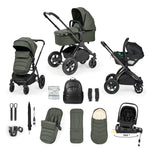 Ickle Bubba Stomp Luxe Elements Edition 15 Piece Travel System + Nimbus i-Size Car Seat & Spin Isofix Base - Forest