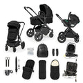 Ickle Bubba Stomp Luxe Elements Edition 16 Piece Pram & Radial Spin Car Seat Bundle - Raven