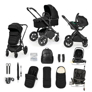 Ickle Bubba Stomp Luxe Elements Edition 16 Piece Pram & Radial Spin Car Seat Bundle - Raven