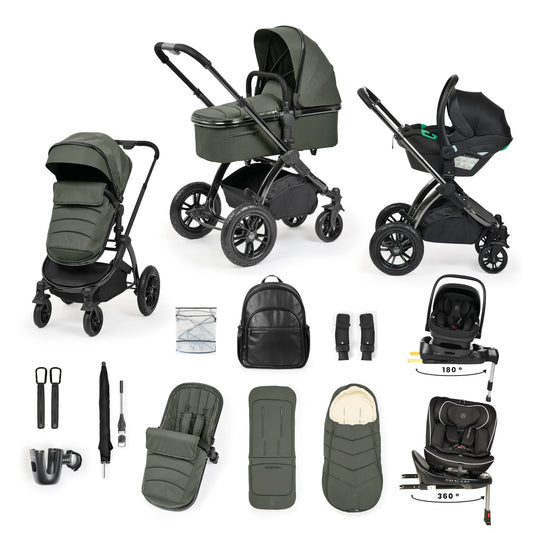 Ickle Bubba Stomp Luxe Elements Edition 16 Piece Pram & Radial Spin Car Seat Bundle - Forest