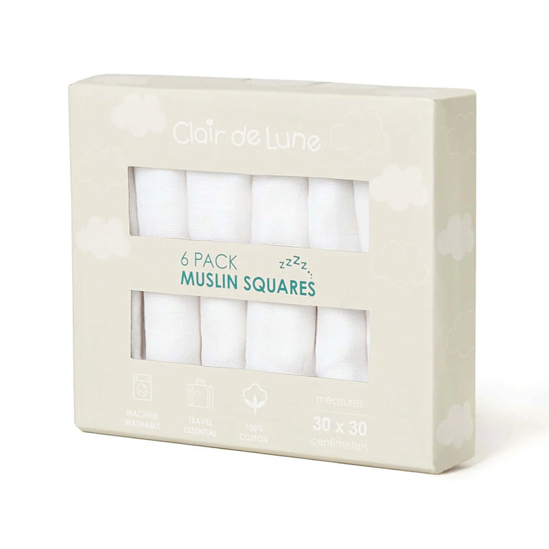 Clair De Lune 6 Pack Muslin Squares - 30 x 30 cm