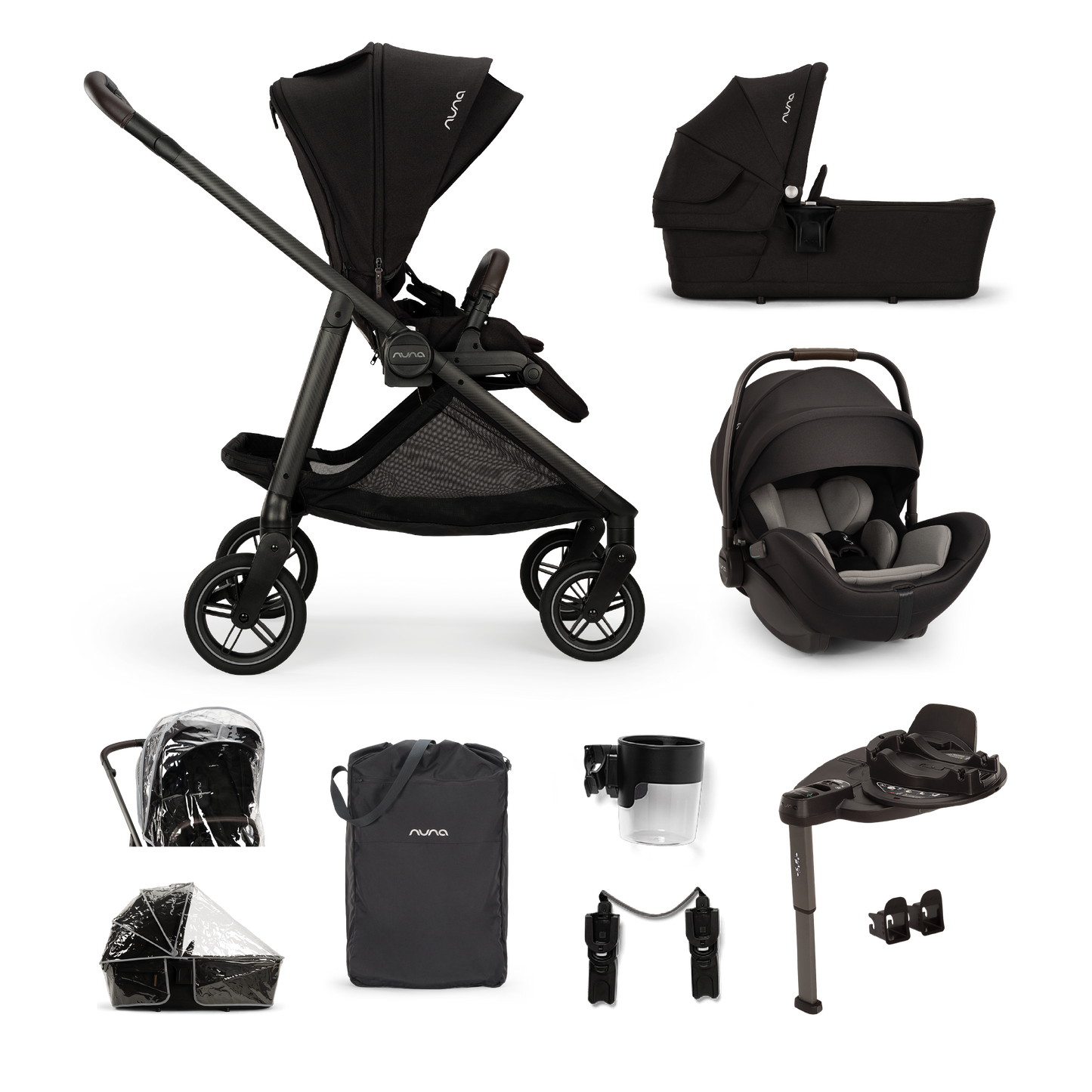 Nuna SWIV, ARRA Flex + BASE Curv Travel System Bundle - Caviar