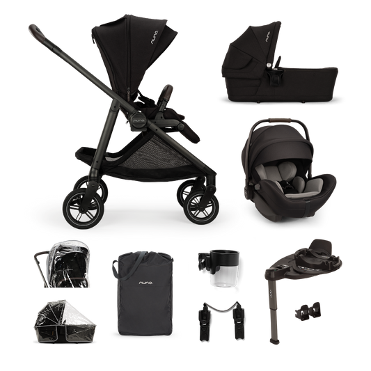 Nuna SWIV, ARRA Flex + BASE Curv Travel System Bundle - Caviar