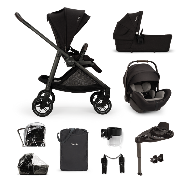 Nuna SWIV, ARRA Flex + BASE Curv Travel System Bundle - Caviar