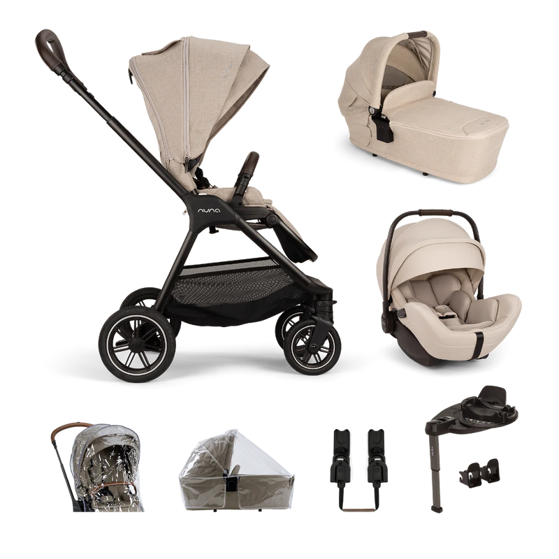 Nuna TRIV Next, LYTL Carrycot, ARRA Flex + Base Curve Travel System - Biscotti