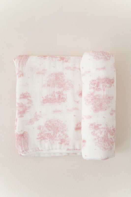 The Gilded Bird Spring Toile Pink Bamboo Baby Blanket