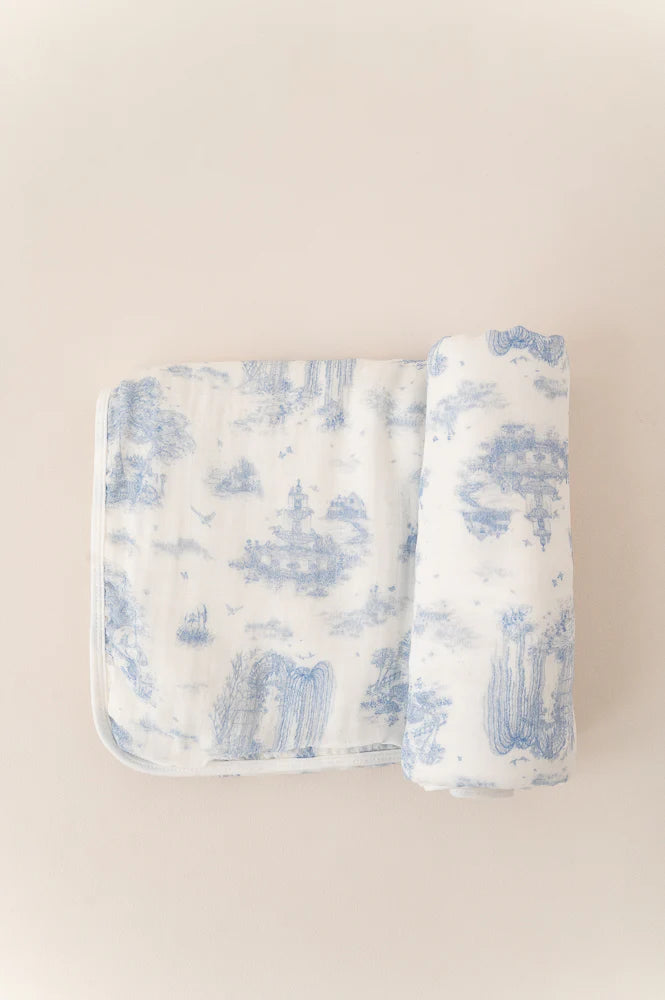 The Gilded Bird Spring Toile Blue Bamboo Baby Blanket – Bambinosandbeyond