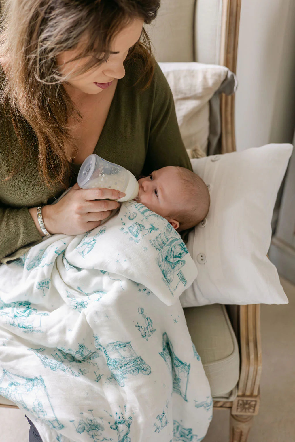 The Gilded Bird Circus Toile Bamboo Baby Blanket