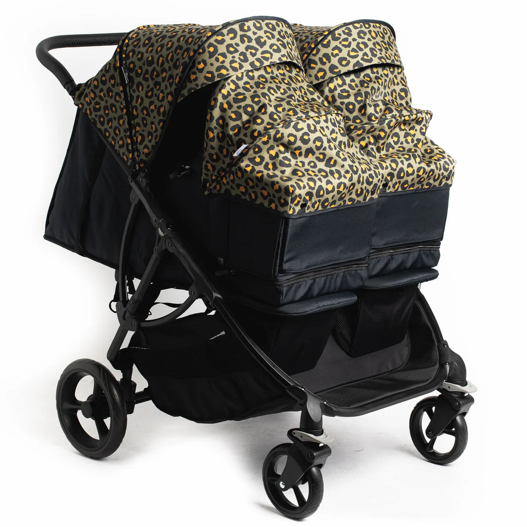 Roma Gemini Double Pushchair - Khaki Leopard