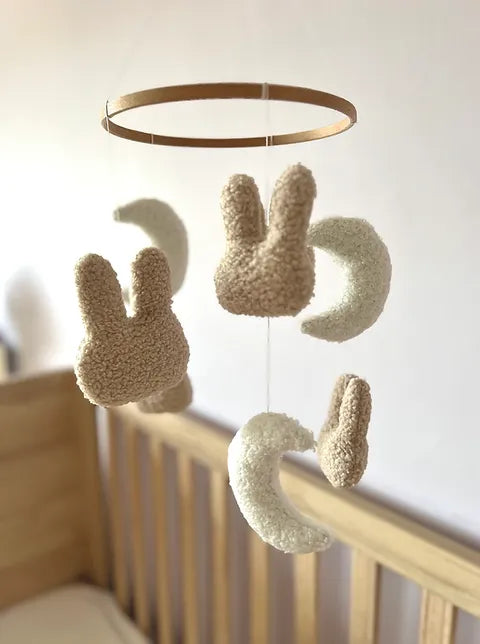 Edie & Joe Micro boucle bunny & moon mobile - beige & ivory