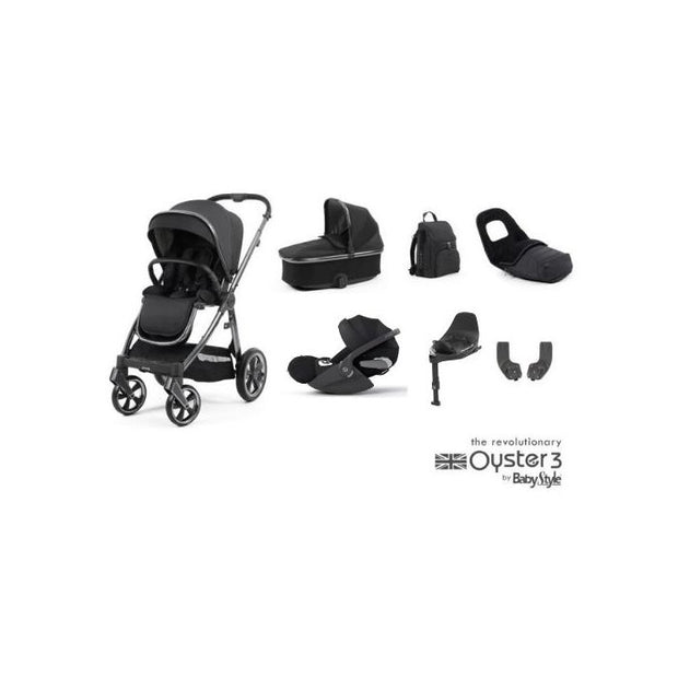 BabyStyle Oyster 3 Luxury 7 Piece Cybex Cloud T i-Size Travel System Bundle - Carbonite