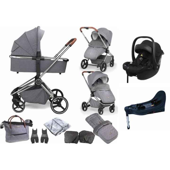 Mee-go Pure Travel System Bundle Inc Otto Car Seat + Isofix Base - Pearl Grey