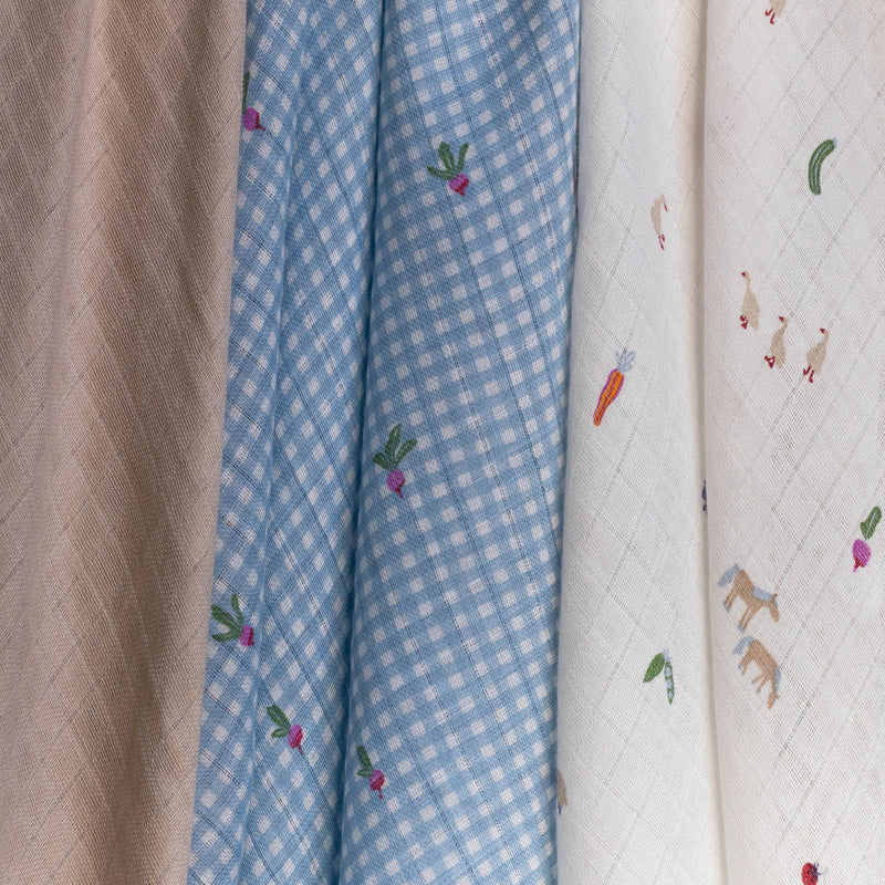 Avery Row 3 Pack Organic Baby Muslin Squares - Little Farm