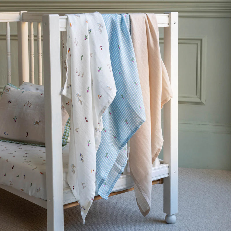 Avery Row 3 Pack Organic Baby Muslin Squares - Little Farm