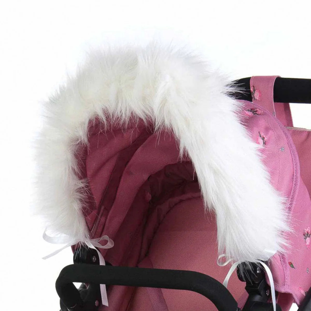 Roma Dolls Pram Hood Fur Trim - White