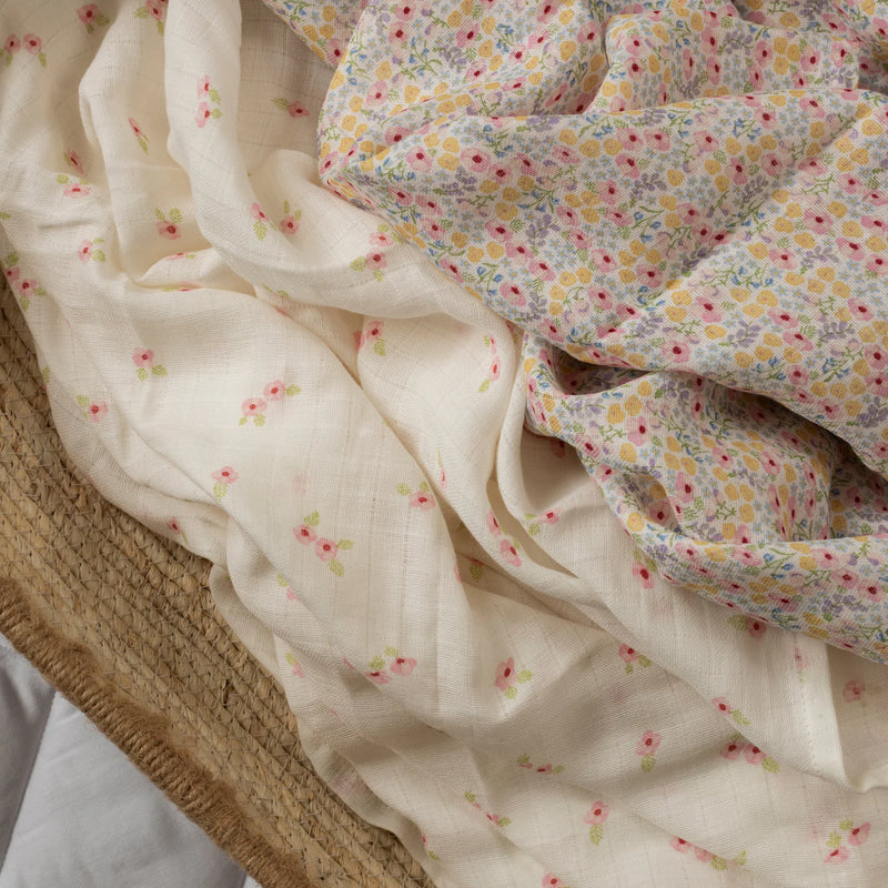 Avery Row Extra Large Organic Baby Muslins, Set of 2 - Wildflower Garden/Anemone