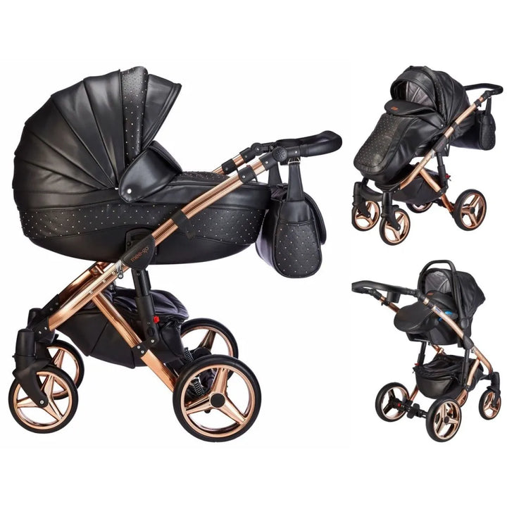 Mee-Go Milano Plus 3 in 1 Swarovski Pushchair with Car Seat - Black on Gold