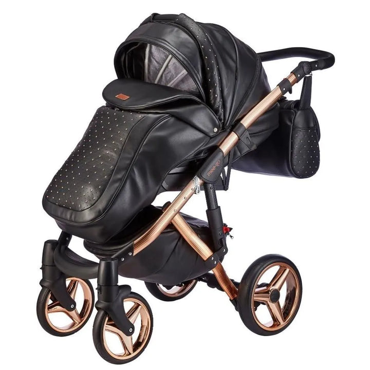 Mee-Go Milano Plus 3 in 1 Swarovski Pushchair with Car Seat - Black on Gold