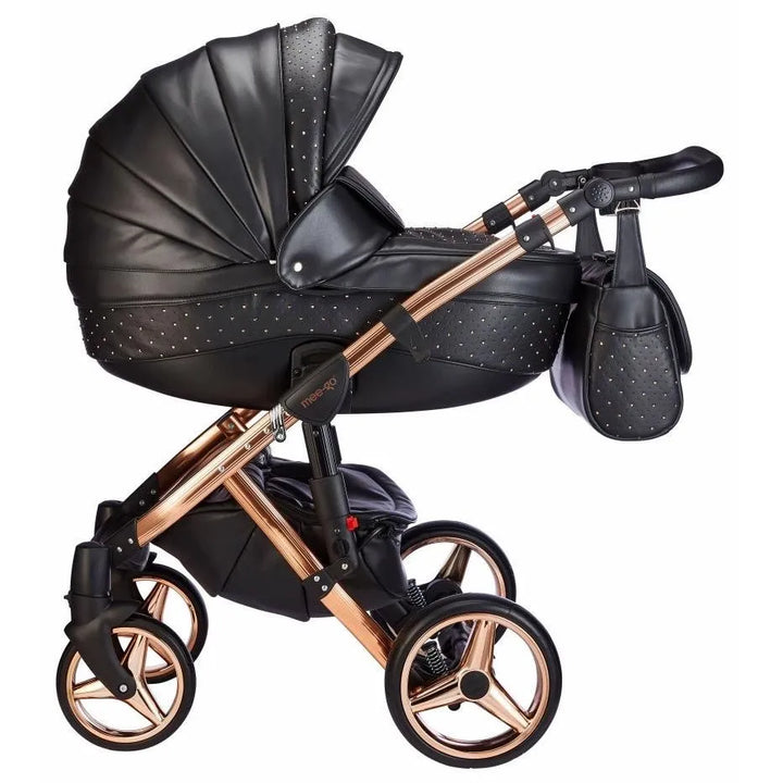 Mee-Go Milano Plus 3 in 1 Swarovski Pushchair with Car Seat - Black on Gold