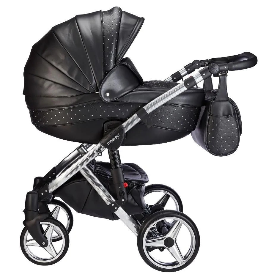 Mee-Go Milano Plus 3 in 1 Swarovski Pushchair with Car Seat - Black on Silver