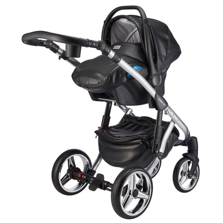 Mee-Go Milano Plus 3 in 1 Swarovski Pushchair with Car Seat - Black on Silver