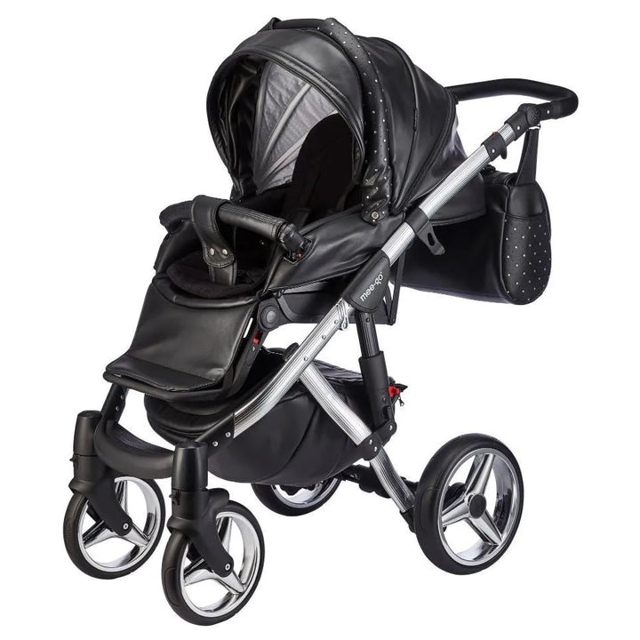 Mee-Go Milano Plus 3 in 1 Swarovski Pushchair with Car Seat - Black on Silver