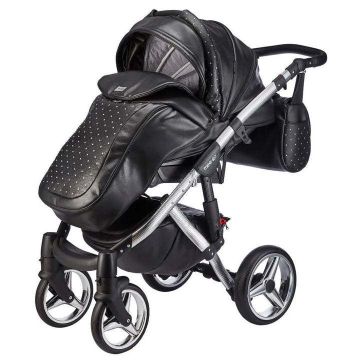 Mee-Go Milano Plus 3 in 1 Swarovski Pushchair with Car Seat - Black on Silver