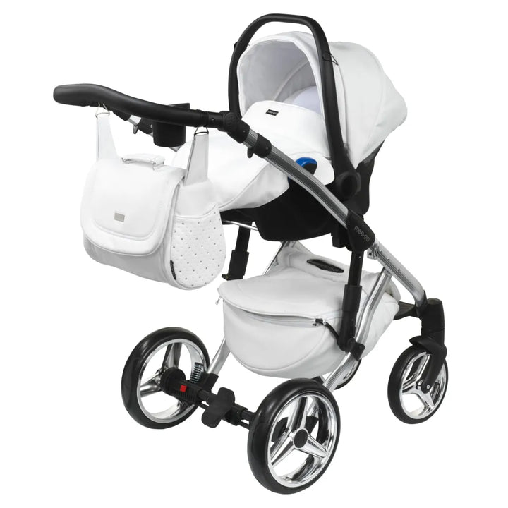 Mee-Go Milano Plus 3 in 1 Swarovski Pushchair with Car Seat - White on Silver