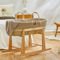 The Little Green Sheep Knitted Moses Basket, Mattress & Natural Rocking Stand - Truffle
