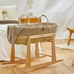 The Little Green Sheep Knitted Moses Basket, Mattress & Natural Rocking Stand - Truffle