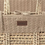 The Little Green Sheep Knitted Moses Basket, Mattress & Natural Rocking Stand - Truffle