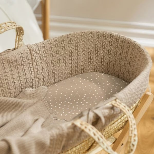 The Little Green Sheep Knitted Moses Basket, Mattress & Natural Rocking Stand - Truffle