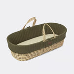 The Little Green Sheep Organic Knitted Moses Basket, Mattress & Natural Rocking Stand - Juniper