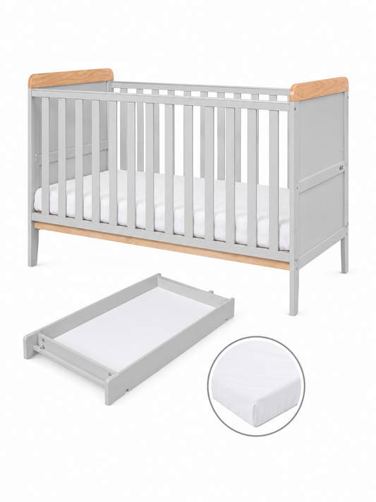 Tutti Bambini Rio Cot Bed, Changer and Mattress – Dove Grey/Oak
