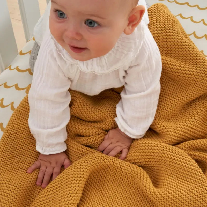 Tutti Bambini Chunky Knitted Baby Blanket-Ochre