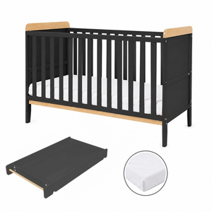 Tutti Bambini Rio Cot Bed, Changer and Mattress – Slate Grey/Oak