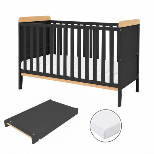 Tutti Bambini Rio Cot Bed, Changer and Mattress – Slate Grey/Oak