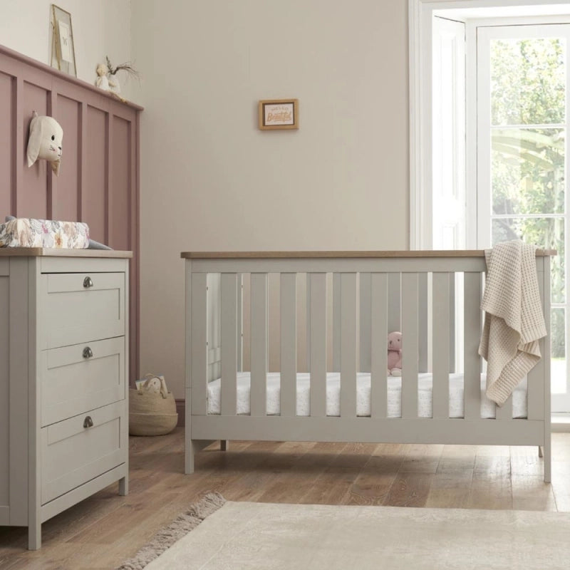 Tutti Bambini Verona 2 Piece Room Set (Cot Bed And Dresser) - Dove Grey/Oak