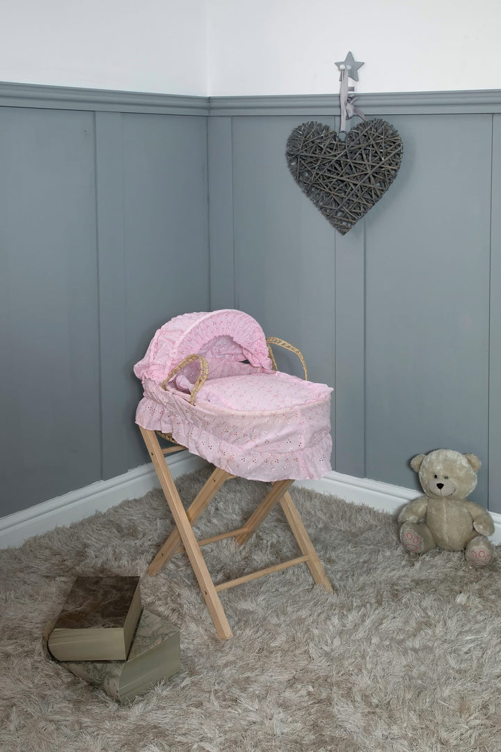 Cuddles Collection Dolls Moses Basket + Stand - Pink