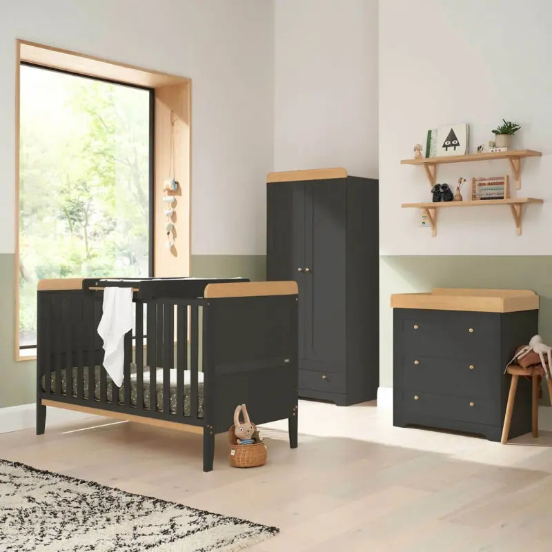 Tutti Bambini Rio 4 Piece Room Set with Cot Top Changer - Slate Grey & Oak