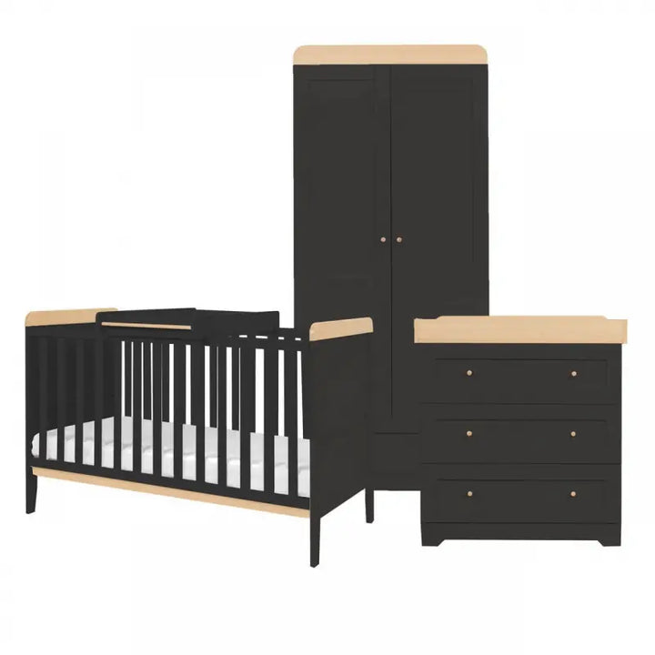 Tutti Bambini Rio 4 Piece Room Set with Cot Top Changer-Slate Grey & Oak