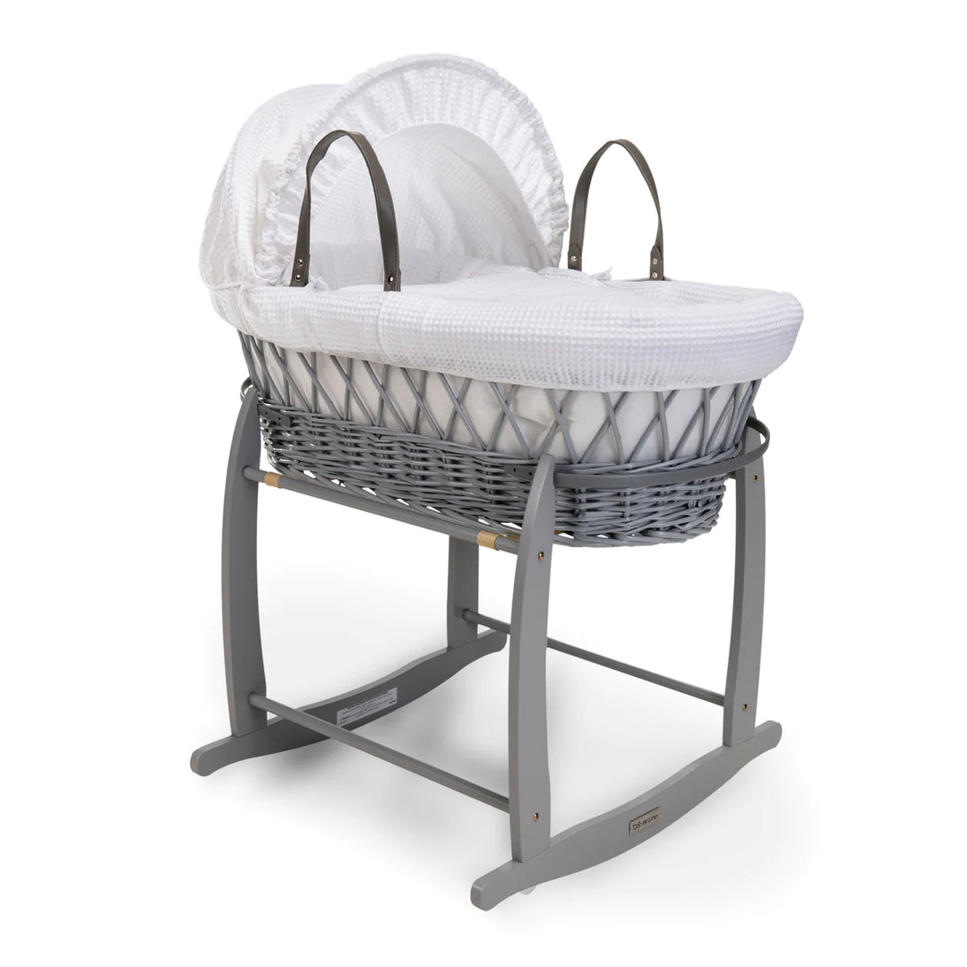 Clair De Lune Waffle Grey Wicker Moses Basket Rocking Stand