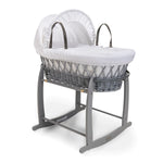 Clair De Lune Waffle Grey Wicker Moses Basket + Deluxe Rocking Stand - White