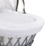 Clair De Lune Waffle Grey Wicker Moses Basket + Deluxe Rocking Stand - White