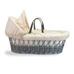 Clair De Lune Waffle Grey Wicker Moses Basket & Deluxe Rocking Stand - Cream
