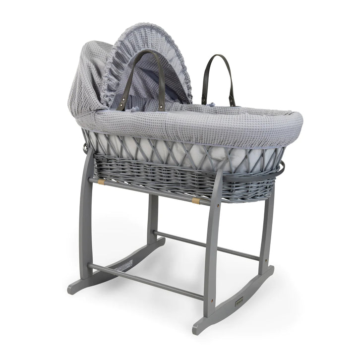 Clair De Lune Waffle Grey Wicker Moses Basket & Rocking Stand - Grey