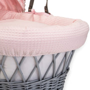 Clair De Lune Waffle Grey Wicker Moses Basket & Rocking Stand - Pink